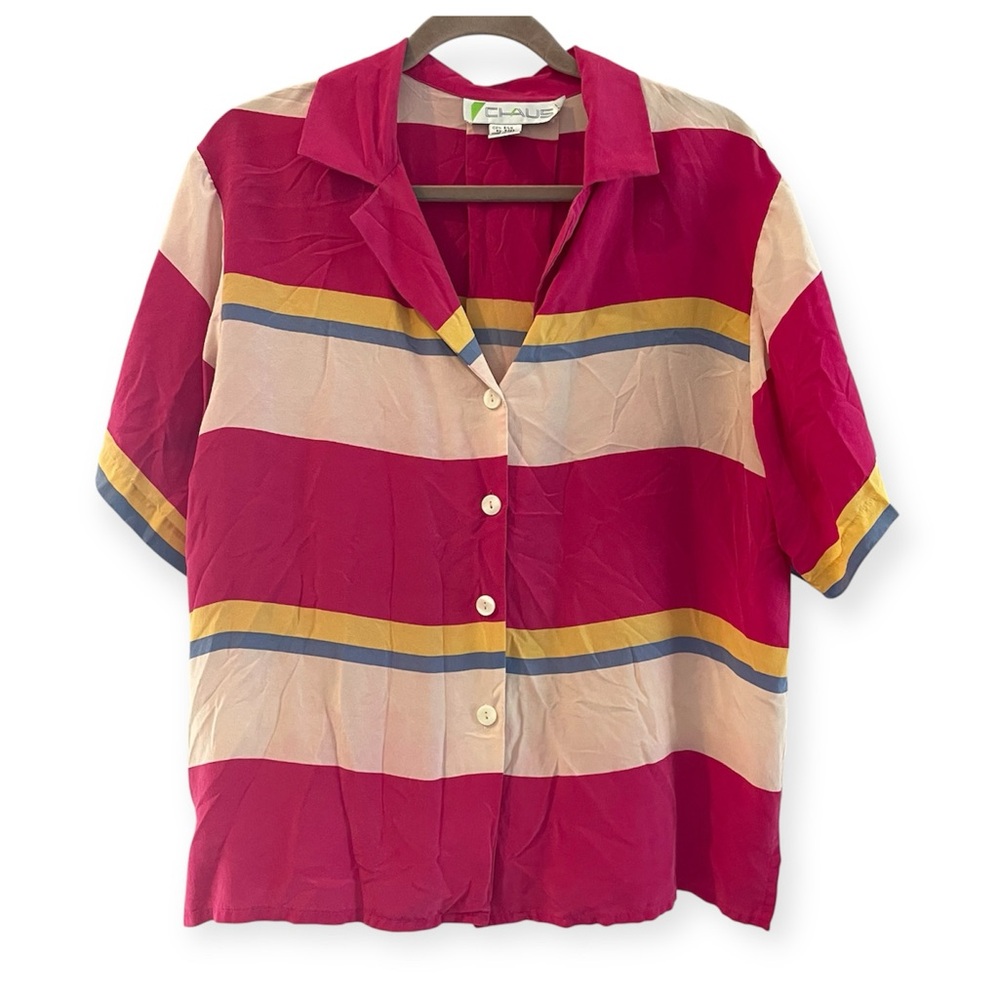 CHAUS Vintage 90’s Silk Striped Button Down Shirt Size 14